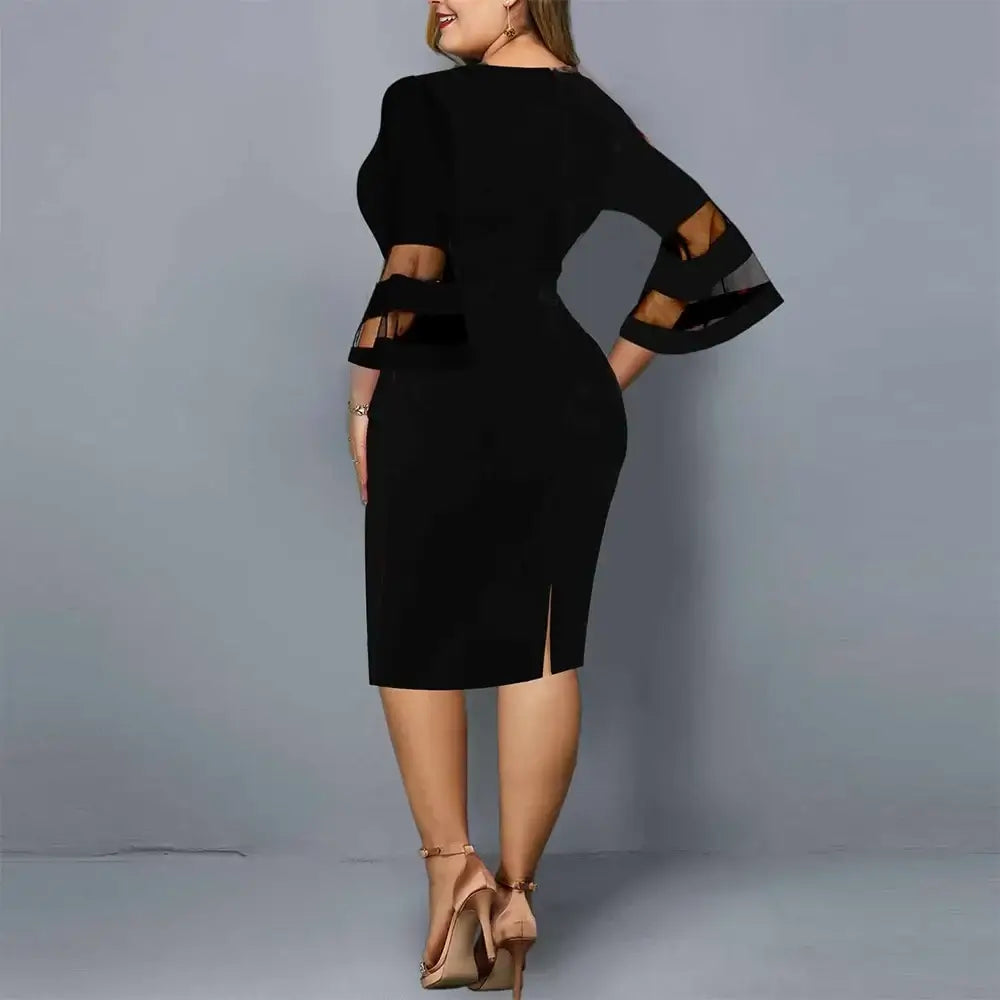 Women's Plus Size Lace Mesh Patchwork Bodycon Evening Dress