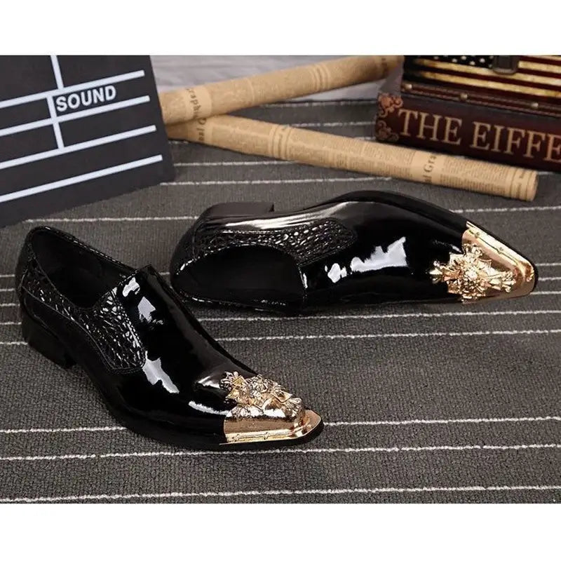 Men's Italian Snake Grain Pointed Leather Dress Shoes