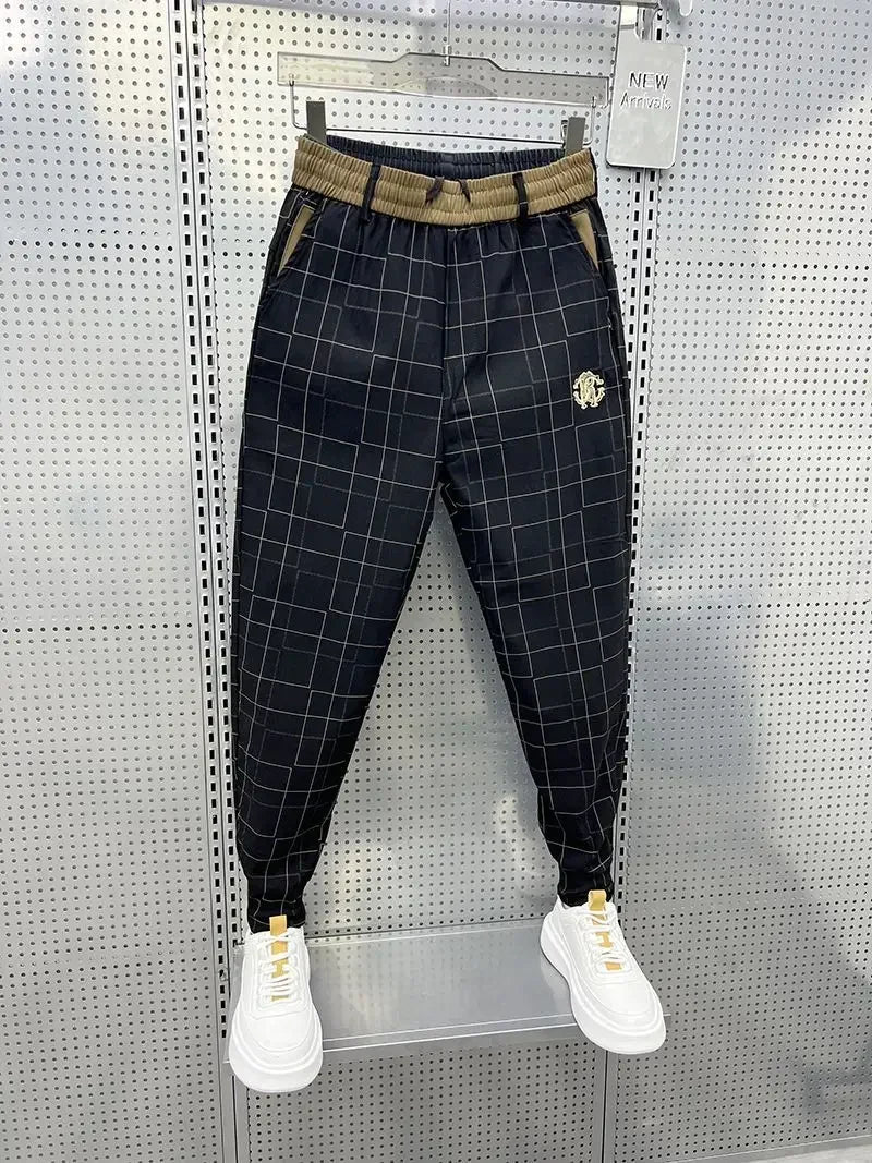 Men's Black Plaid Casual Pencil Trousers