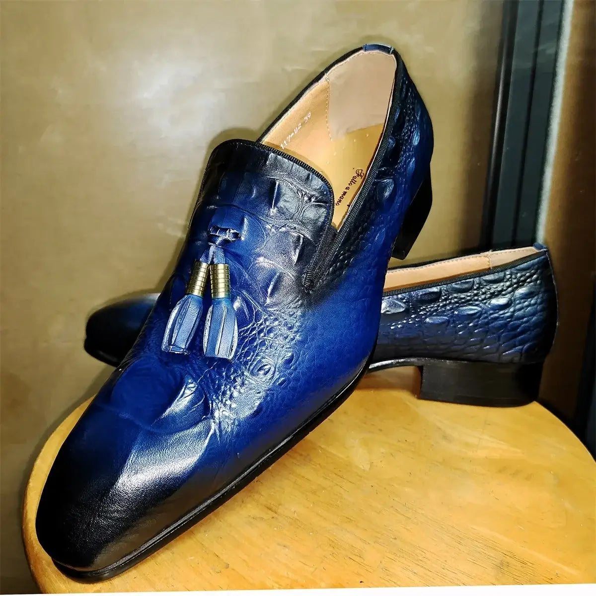 Men's Genuine Leather Black Tassel Loafers Formal Slip-On Dress Shoes