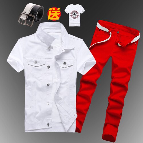 Men's Slim Fit Sleeveless Denim Vest and Jeans Two-Piece Set