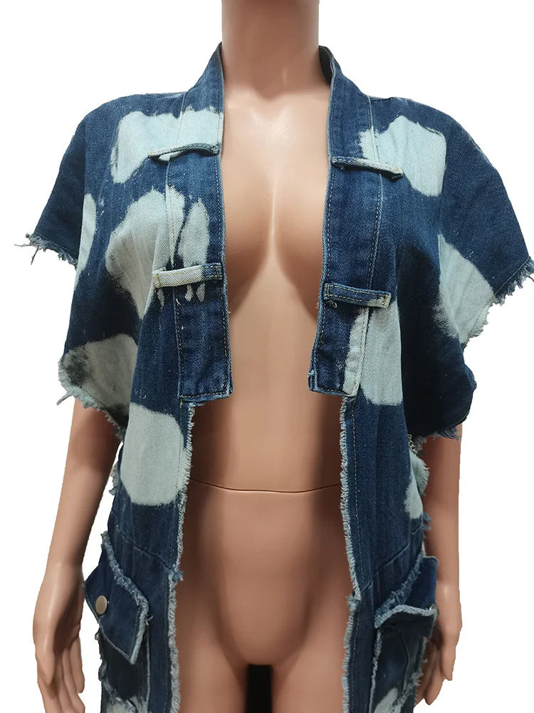 Women's Long Denim Trench Jacket with Pockets, Street Outerwear
