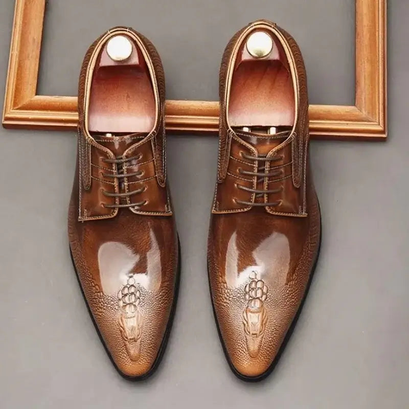 Men's crocodile-pattern pointed toe dress shoe product photo