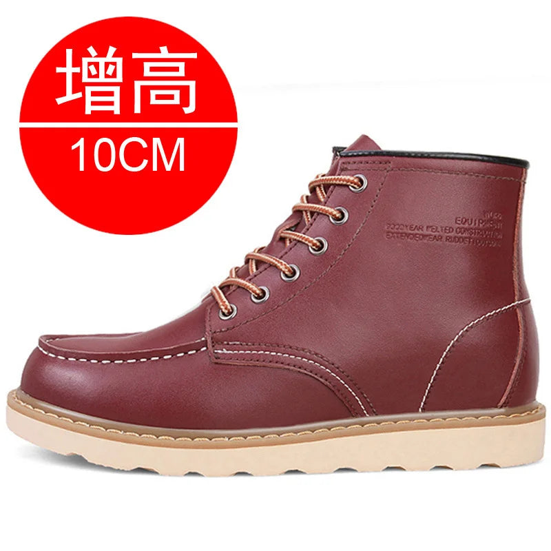 Men's Hidden Heel Elevator Leather Height Boots 6-10CM