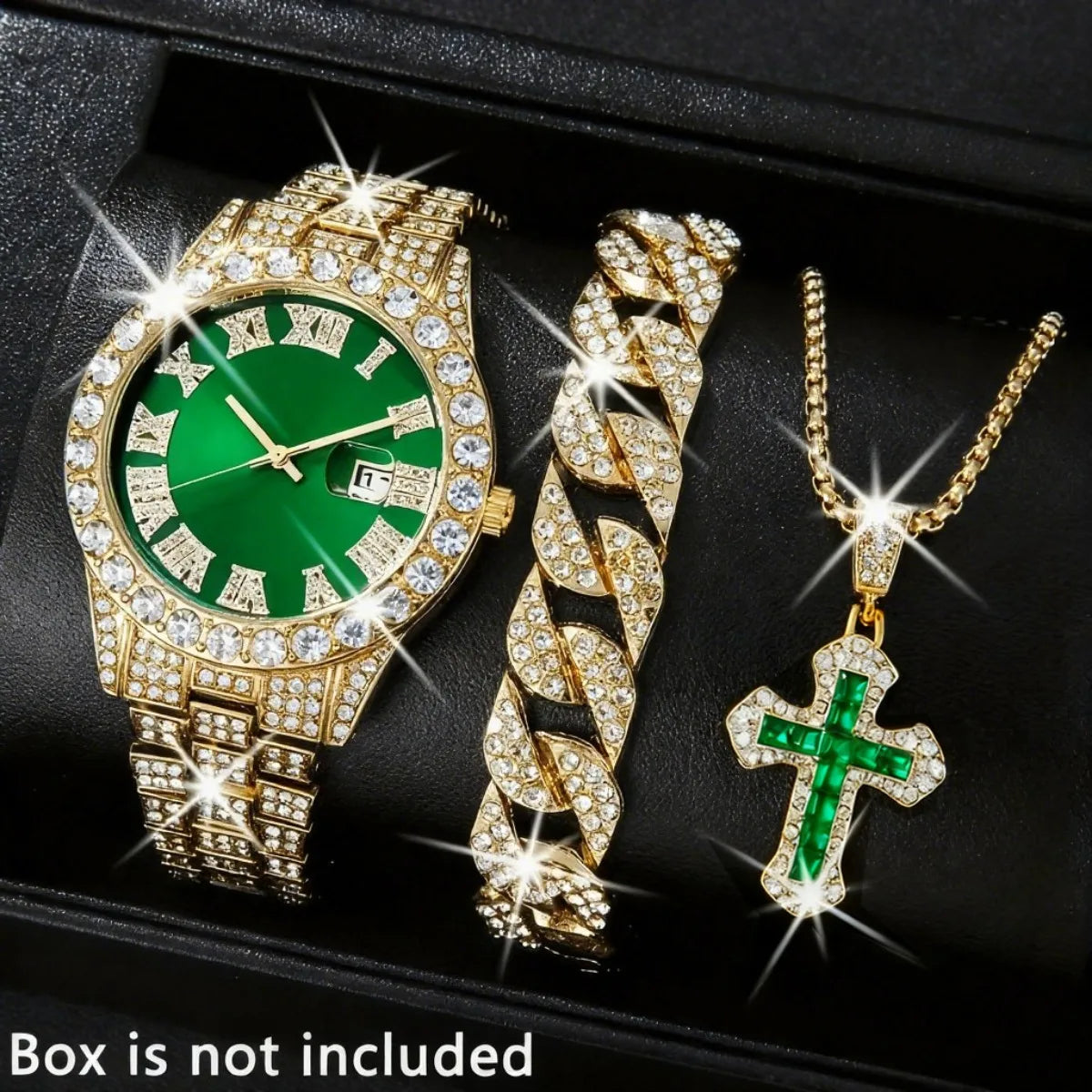 Men's 3-Piece Diamond Quartz Watch, Bracelet and Necklace Set
