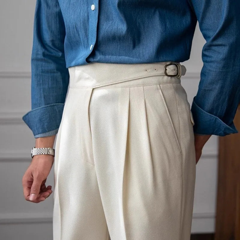 Men's Naples Slim-Fit Dress Pants British Retro Trousers