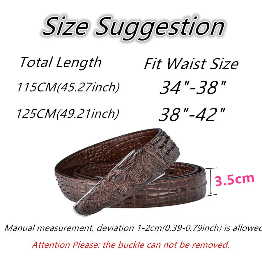Men's 3D Alligator Crocodile Cow Leather Belt Coffee Black