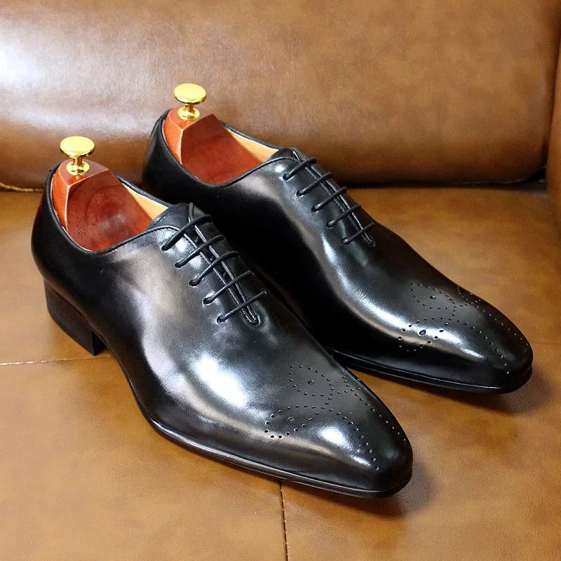 Men's Italian Genuine Leather Blue Purple Oxford Dress Shoes