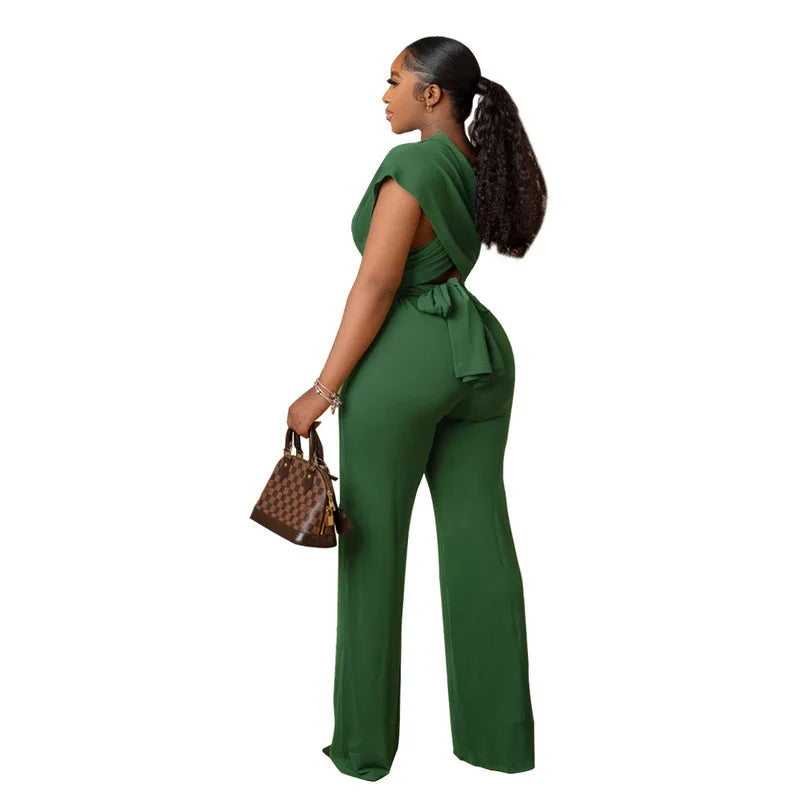 Women's Low Cut Solid Color Waist Jumpsuit