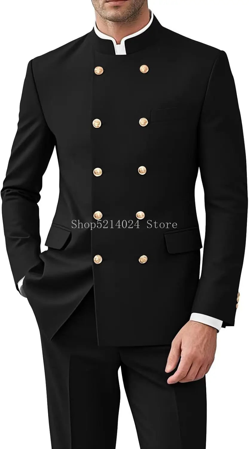 Men 2 Pieces  Suit for Men Gold Button Jacket Pant Set Traditional Wedding, Casual and Business
