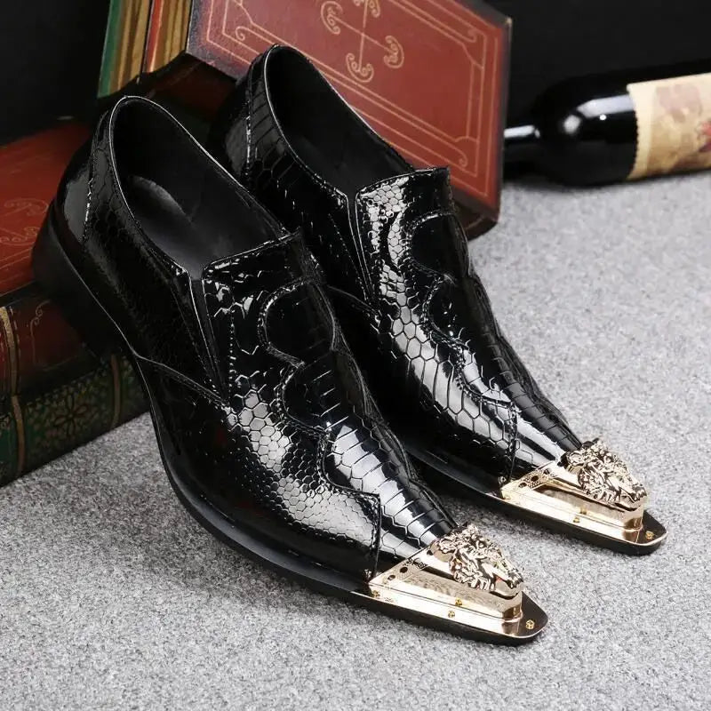 Men's Glitter Gold Italian Pointed Leather Wedding Dress Shoes