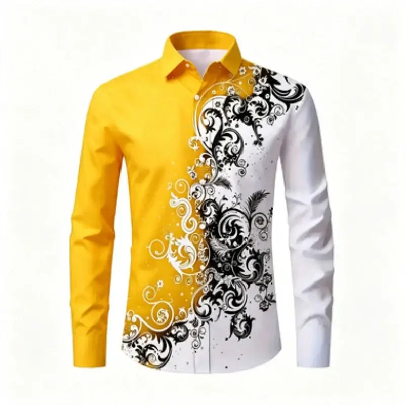 Men's Printed Long-Sleeve Collared Shirt, European Pattern