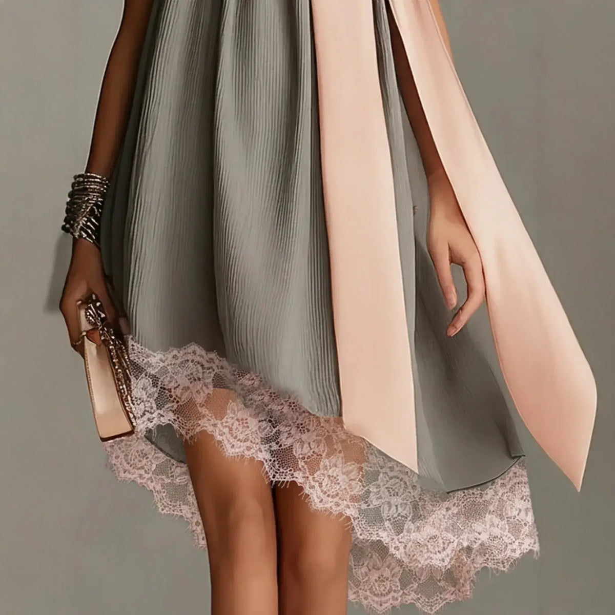 Women's Pink Satin Halter Mini Dress with Bow Tie