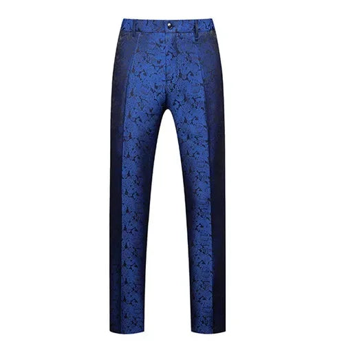 Men's Blue Jacquard Suit Trousers Wedding Dress Pants