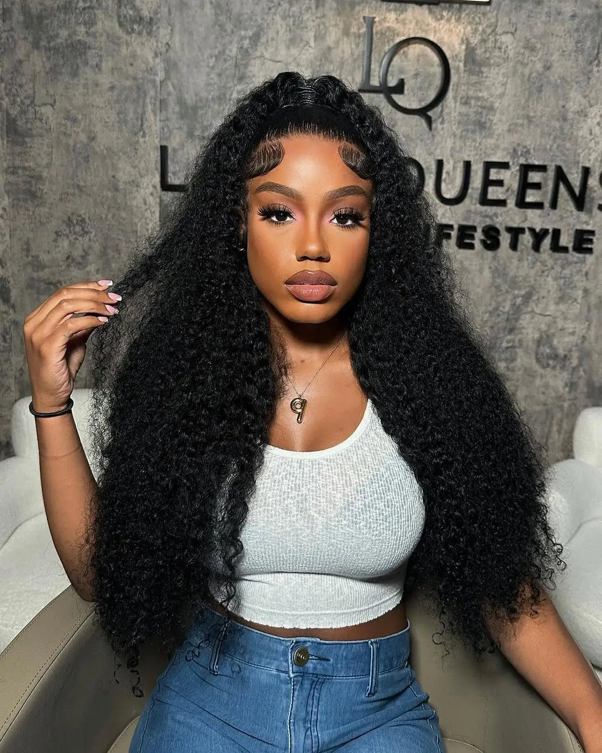 Model showcasing 300% High Density Loose Deep Wave 40 46 50 Inch 13x6 13x4 HD Lace Frontal Human Hair Wig Brazilian 360 Full Curly Wigs For Women.