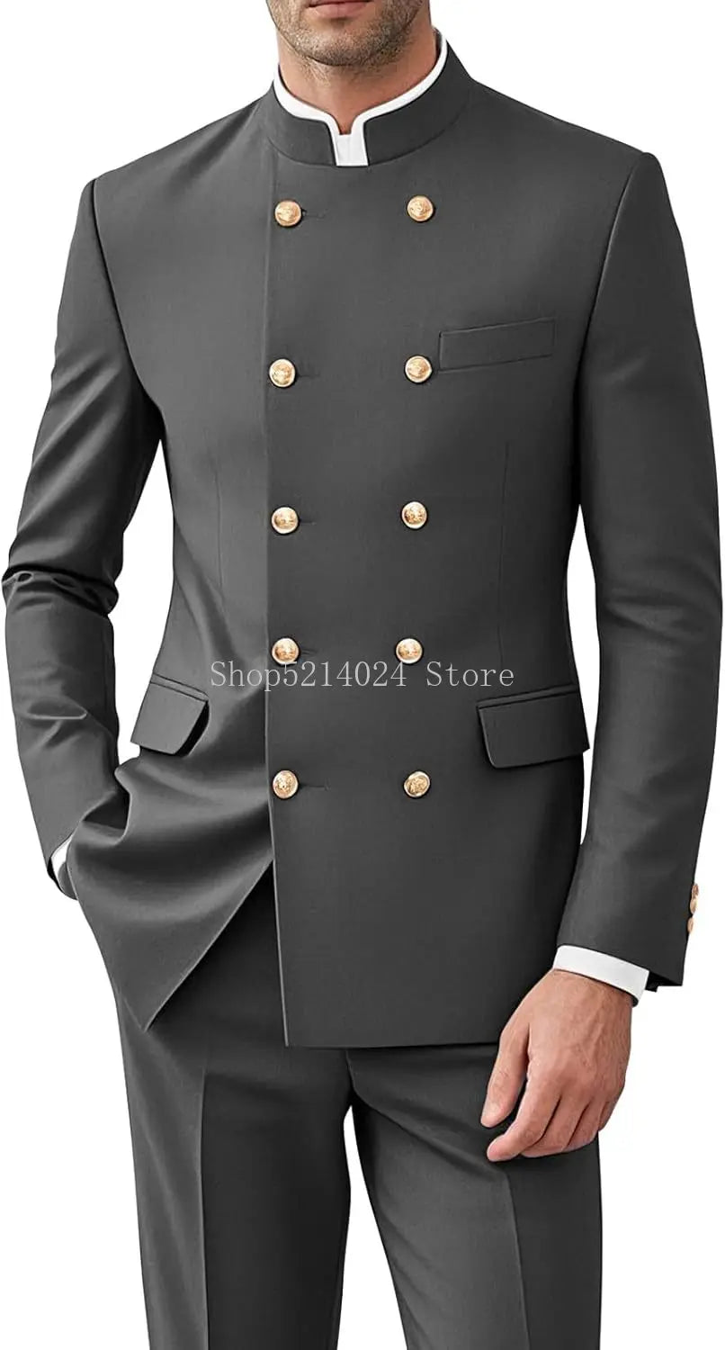 Men 2 Pieces  Suit for Men Gold Button Jacket Pant Set Traditional Wedding, Casual and Business