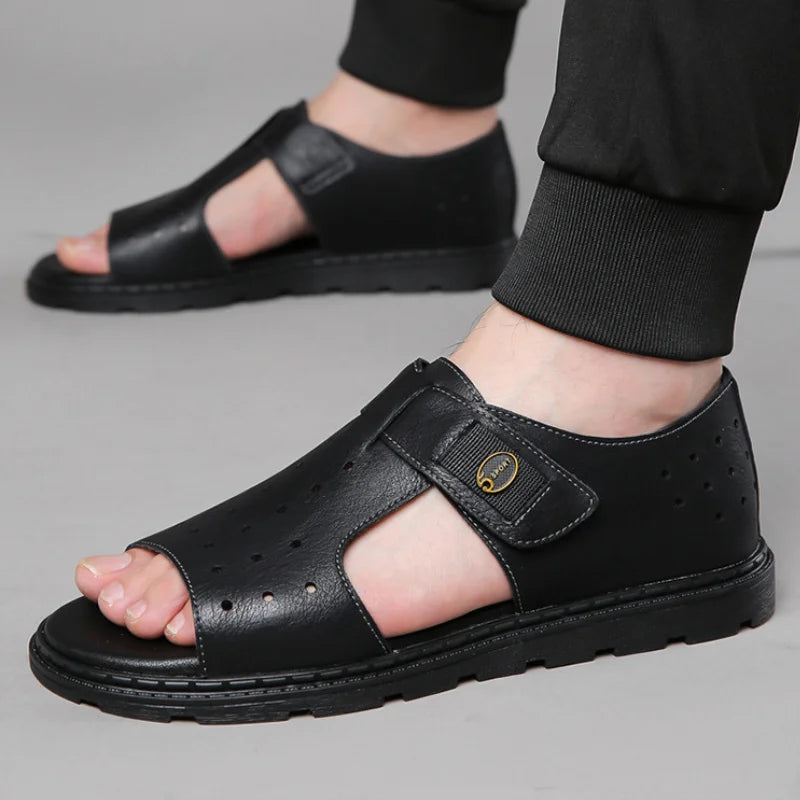 Men's Leather Roman Soft-Sole Casual Beach Sandals