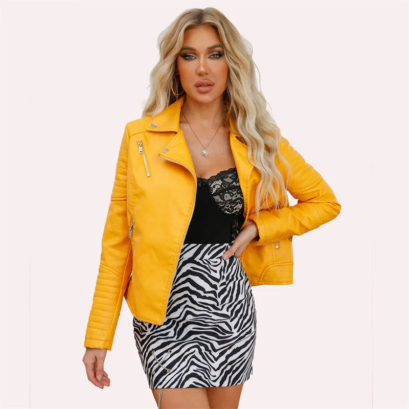 Women's Faux Leather Zipper Biker Jacket