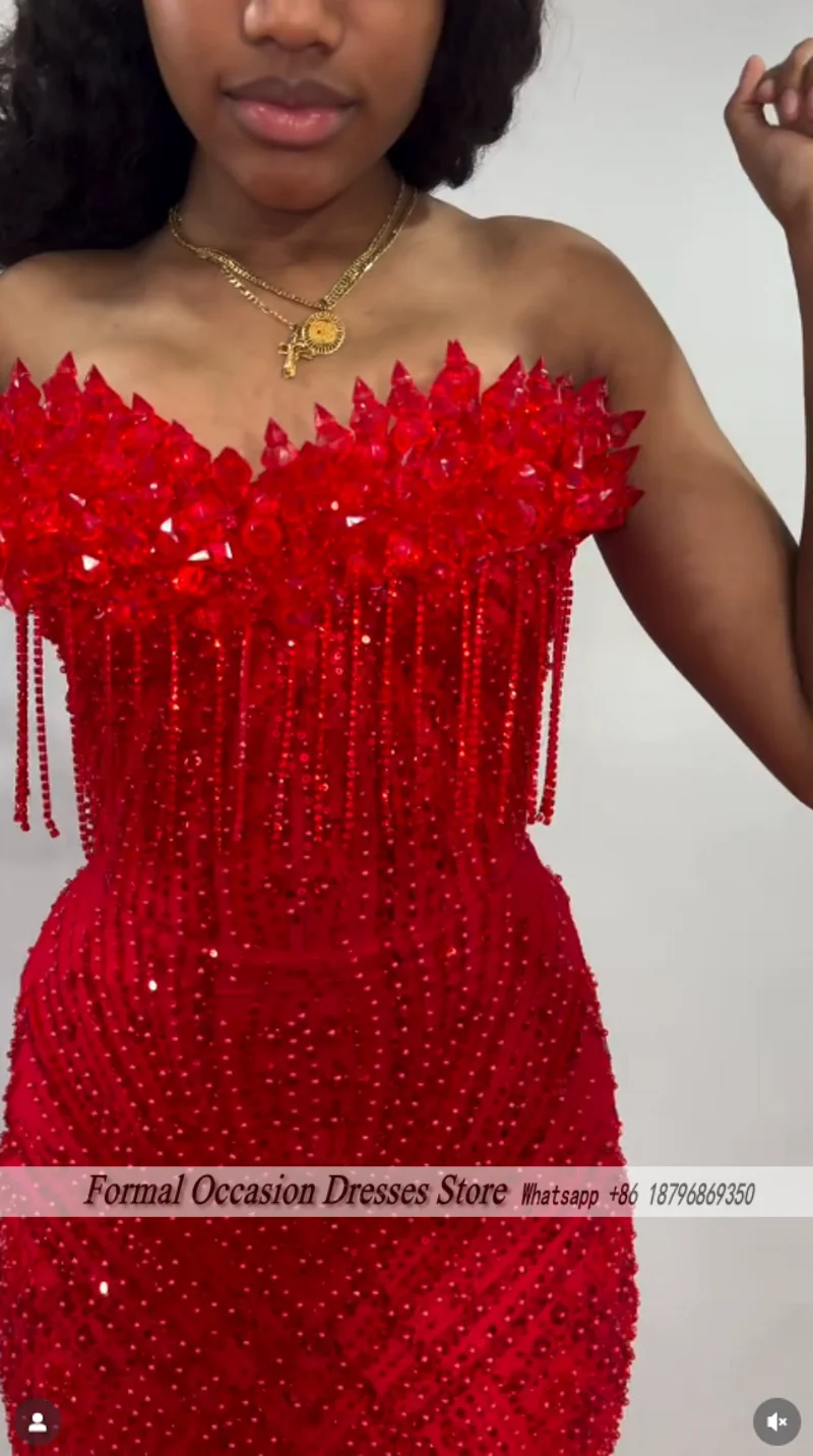 Women's Red Sequin Beading Sleeveless Prom Dress With Veil