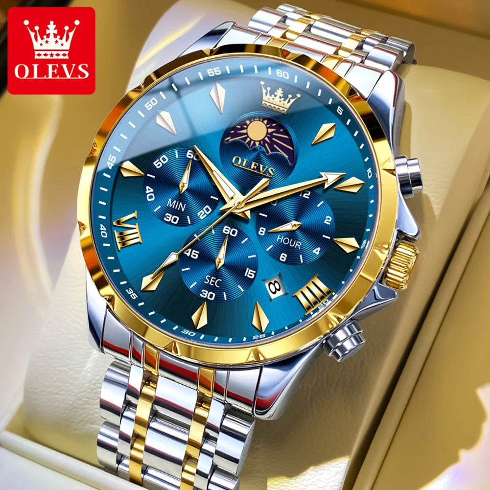 Men's Multifunction Chronograph Moon Phase Quartz Watch