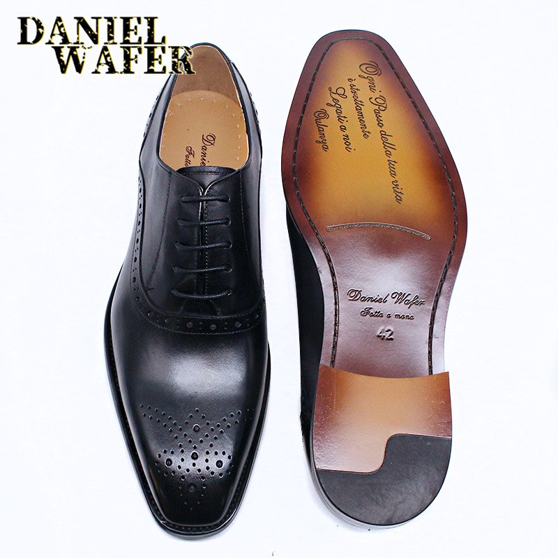 Men's Genuine Leather Brogue Oxford Lace-Up Wedding Office Dress Shoes