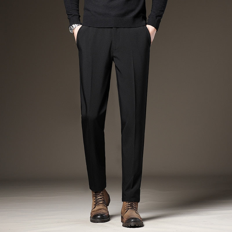 Men's Slim Elastic-Waist Business Suit Pants, Sizes 27-42