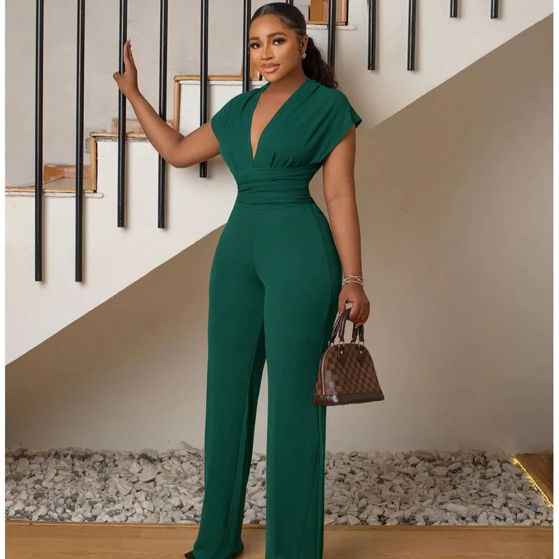 Women's Low Cut Solid Color Waist Jumpsuit