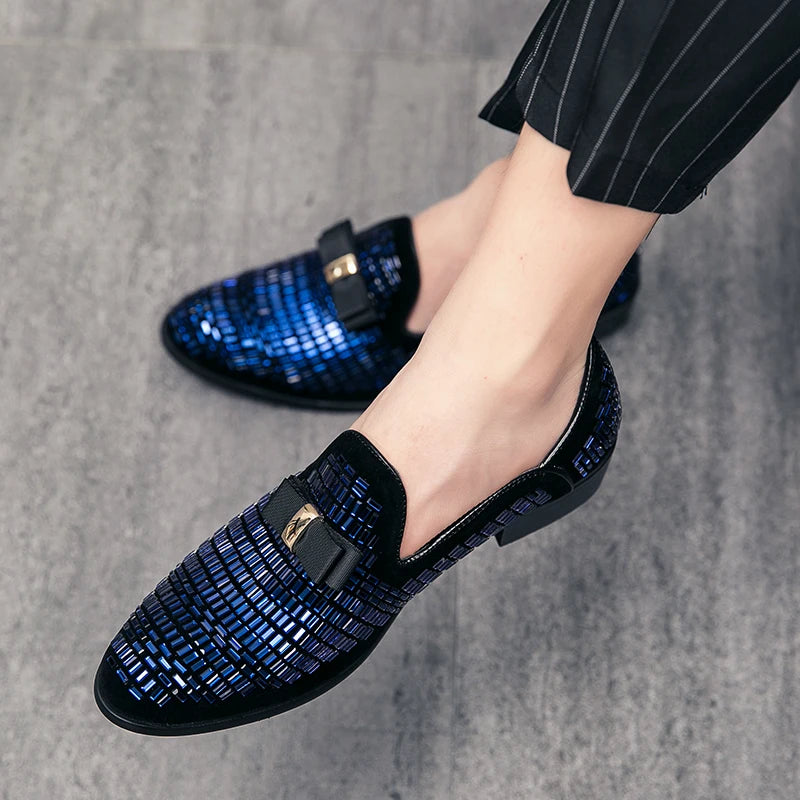 Men's Rhinestone Silver Slip-On Prom Wedding Loafers 48