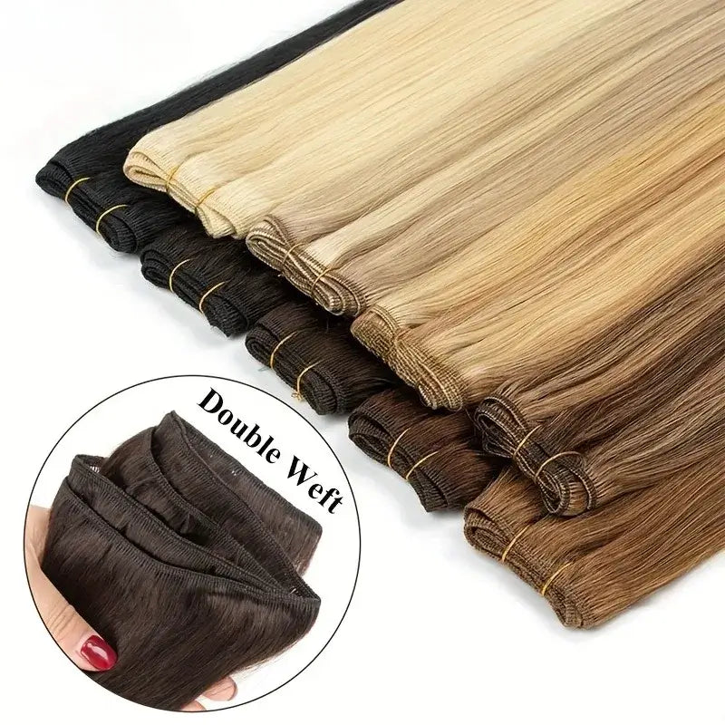 Highlights Brown Hair Weft Extensions Human Hair Weaves Bundles Sewing In Weft Extensions Natural Black Blonde Brown Double Drawn Human Hair Weft for Women 50g/Pack
