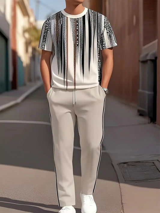 Men's 3D Print Summer Two-Piece Set, Casual Breathable Tracksuit