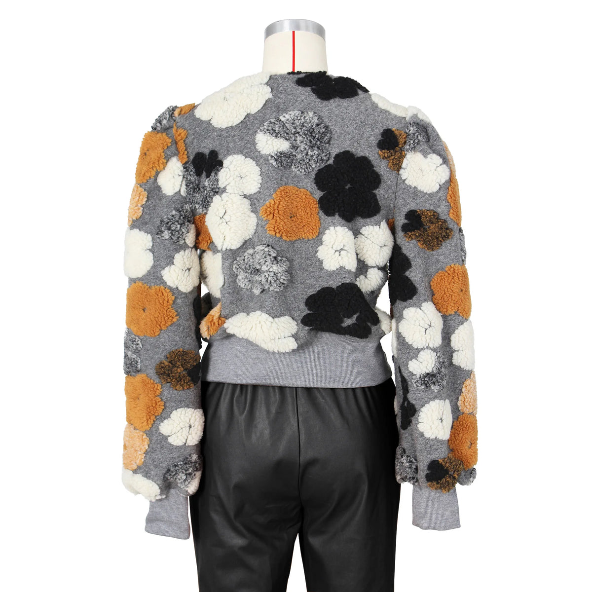 Women's Floral Print Puff-Sleeve Sherpa Fleece Bomber Jacket