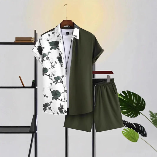 Men's Coconut Print Shirt and Shorts Two-Piece Set