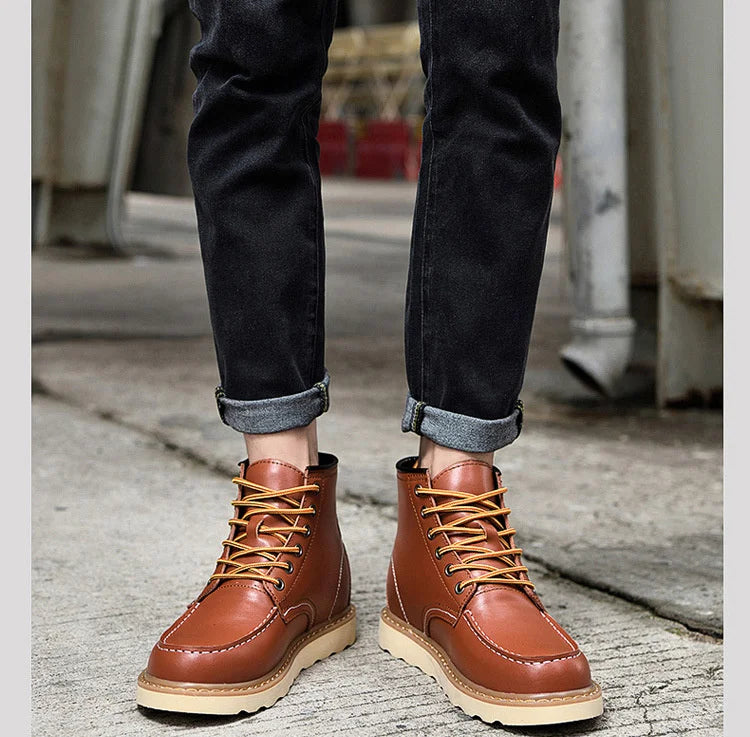 Men's Hidden Heel Elevator Leather Height Boots 6-10CM