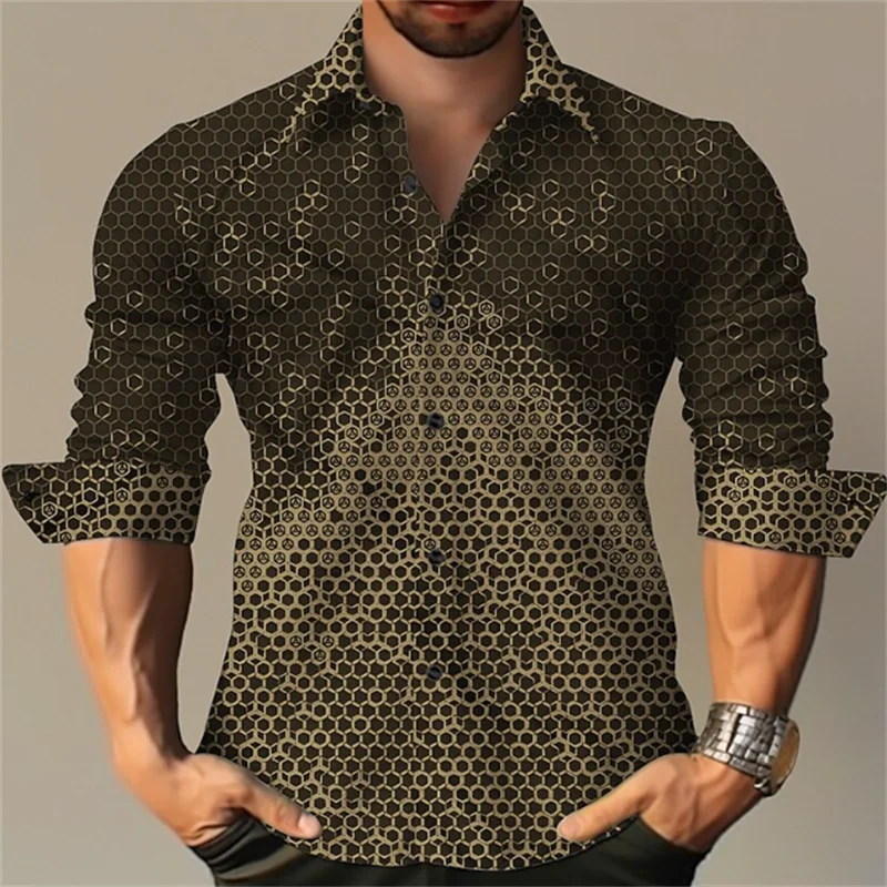 Men's Geometric Flower Pattern Button Shirt T-Shirt Set