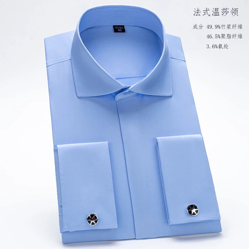 Men's Slim Fit French Cuff Long-Sleeve Wedding Dress Shirt