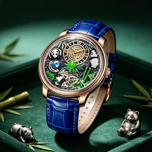 Men's 3D panda dial automatic mechanical wristwatch blue strap