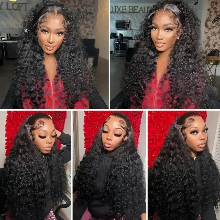 200% Deep Wave Lace Front Wig Human Hair 13X4 HD Transparent Curly Lace Front Wig Human Hair Wig Brazilian Pre Plucked model showcase