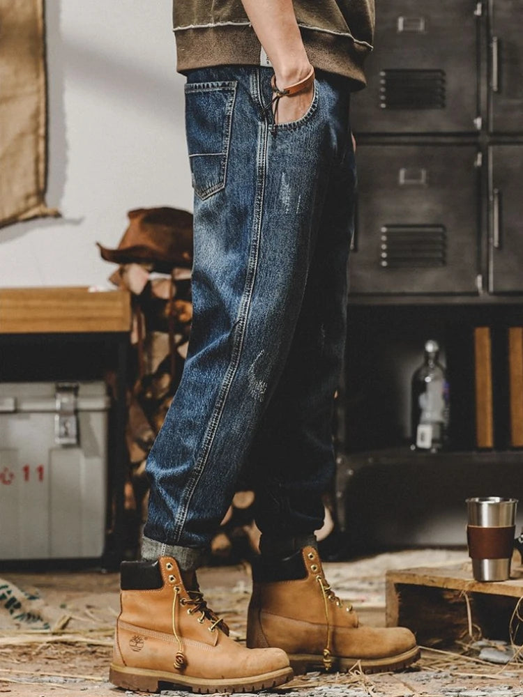 Men's Straight Tapered Cargo Jeans, Plus-Size Stacked Winter Denim Pants