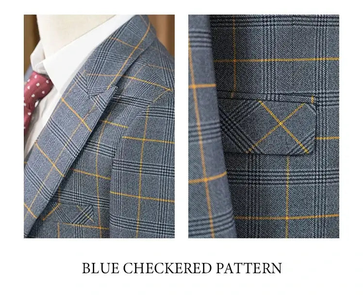 Men's 3-Piece Checkered Business and Wedding Suit