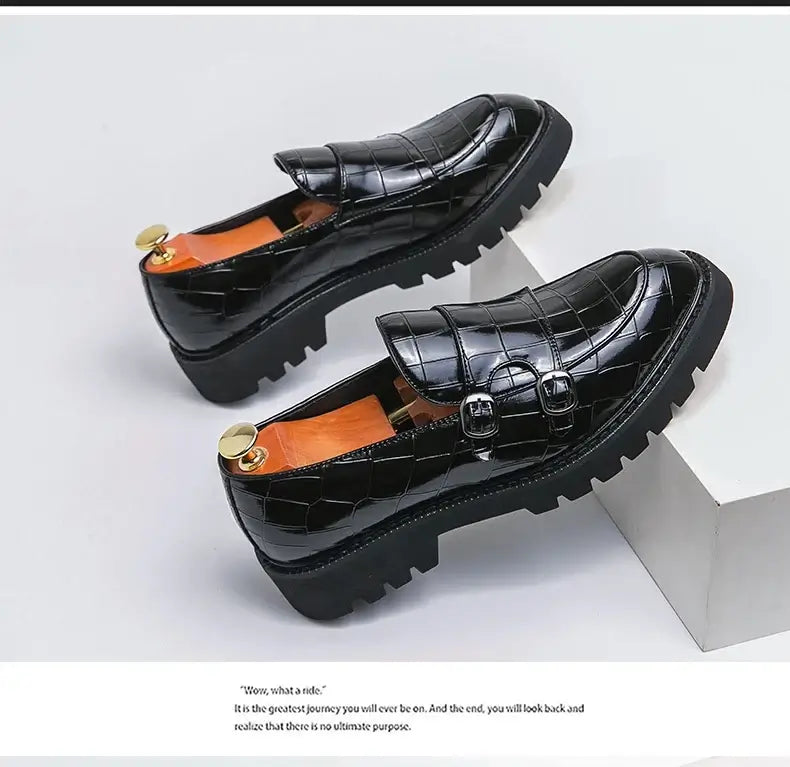 Men's Thick-Sole Soft Monk Strap Loafers, Party Wedding Street Shoes