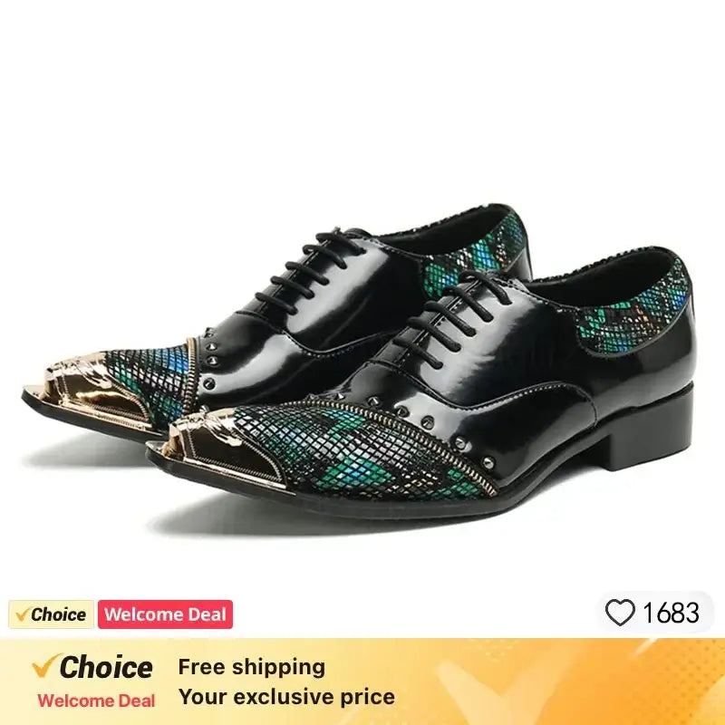 Men's Glitter Gold Italian Pointed Leather Wedding Dress Shoes