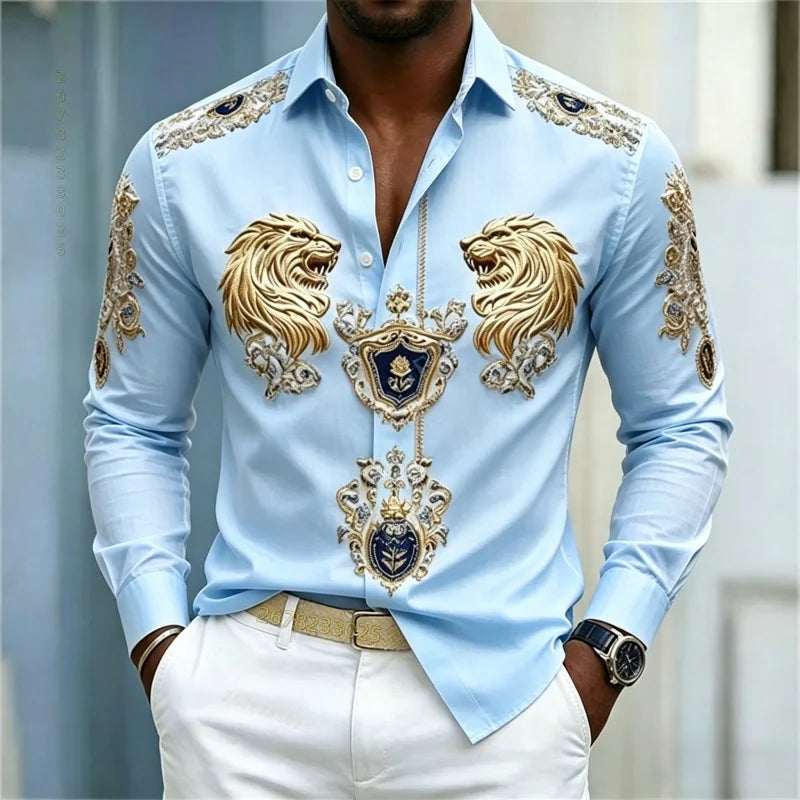 Men's Baroque Lion Head Slim Fit Long Sleeve Shirt XS-6XL