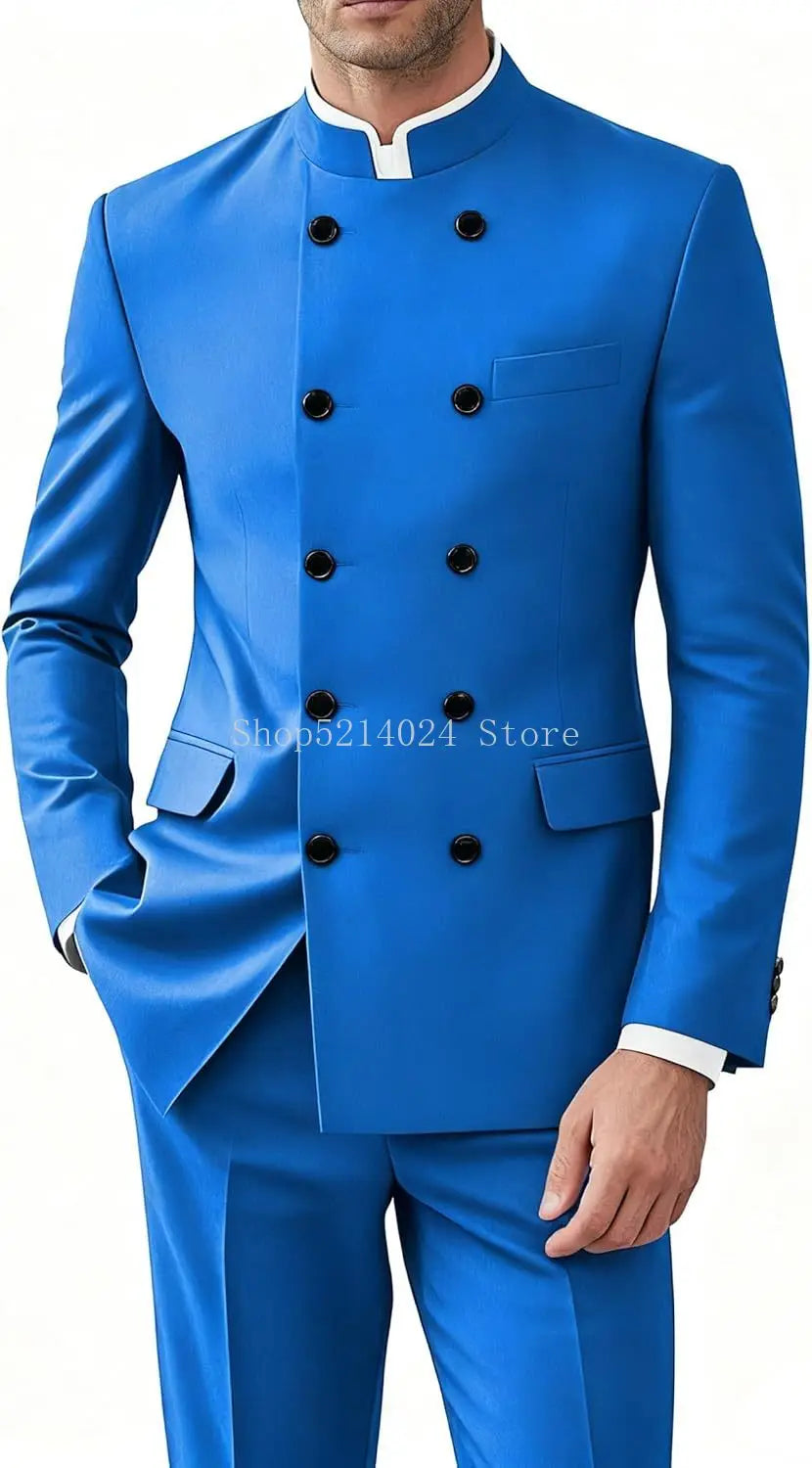 Men 2 Pieces  Suit for Men Gold Button Jacket Pant Set Traditional Wedding, Casual and Business