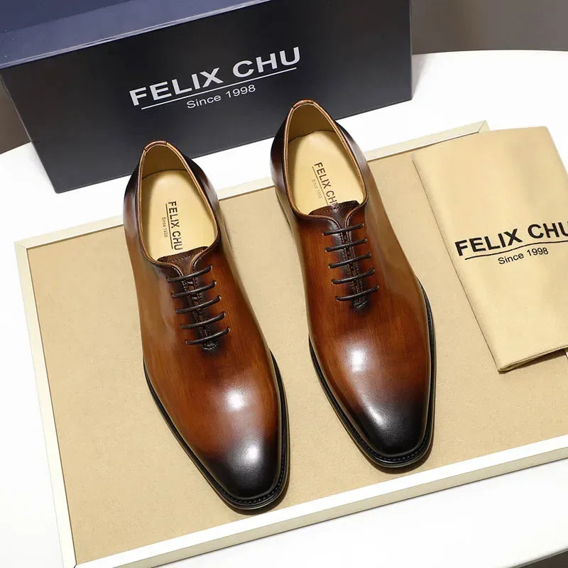 Men's Black Brown Genuine Leather Wholecut Oxford Dress Shoes