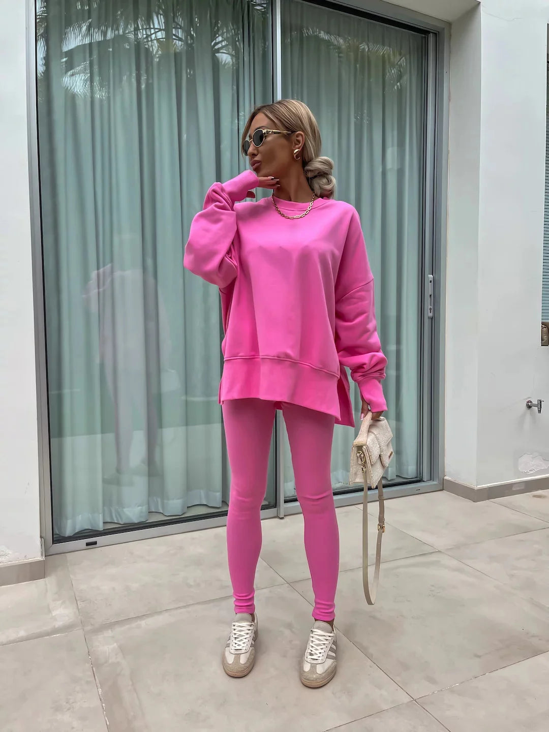 Women's Loose Shirt and Tight Pants Two-Piece Set