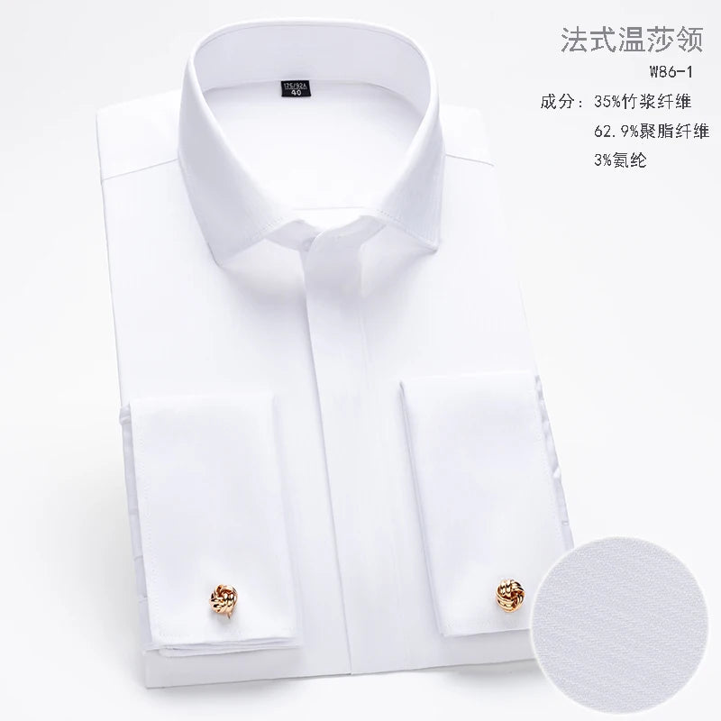 Men's Slim Fit French Cuff Long-Sleeve Wedding Dress Shirt
