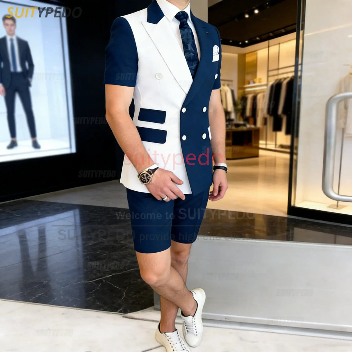 Men's Summer Short Sleeve Blazer And Shorts Suit Set