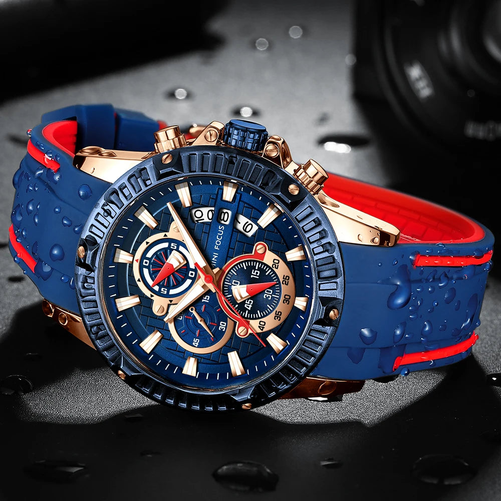 Men's Splash-Resistant Silicone Quartz Chronograph Watch, Luminous Dial