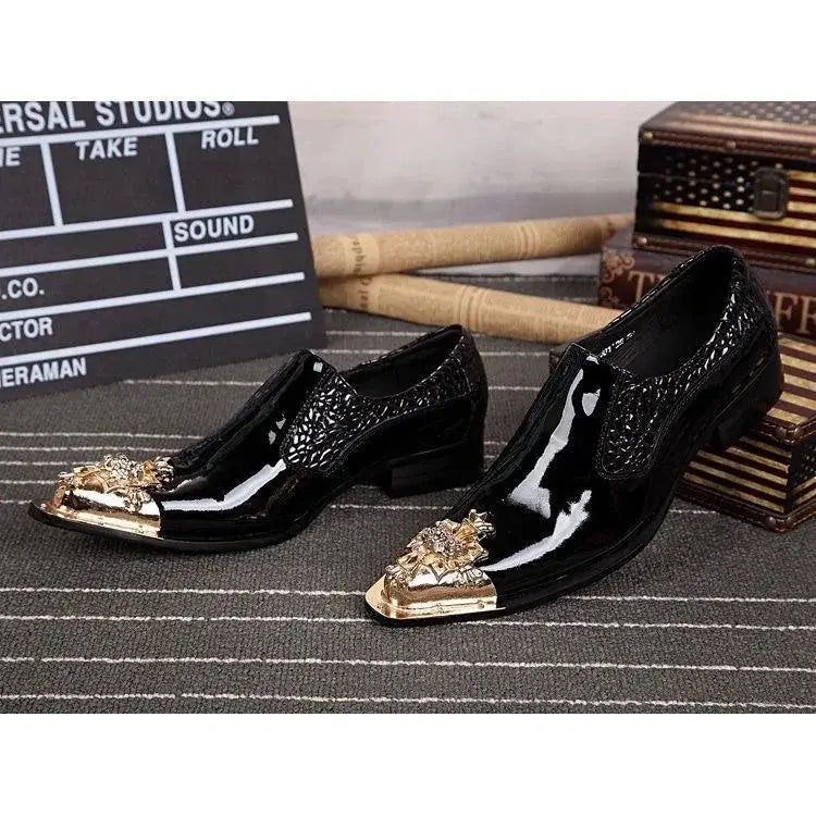 Men's Italian Snake Grain Pointed Leather Dress Shoes