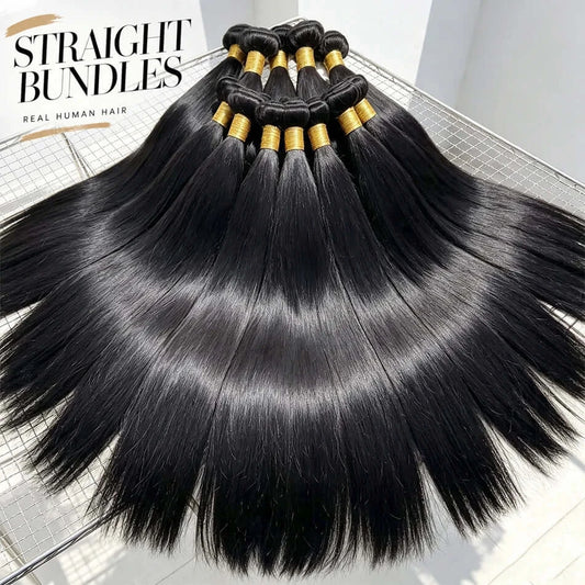 Real Human Hair Bone Straight Bundles 30 40 Inches Raw Hair 1 3 4 Bundles Brazilian Hair Weave Extensions For Black Women on display.